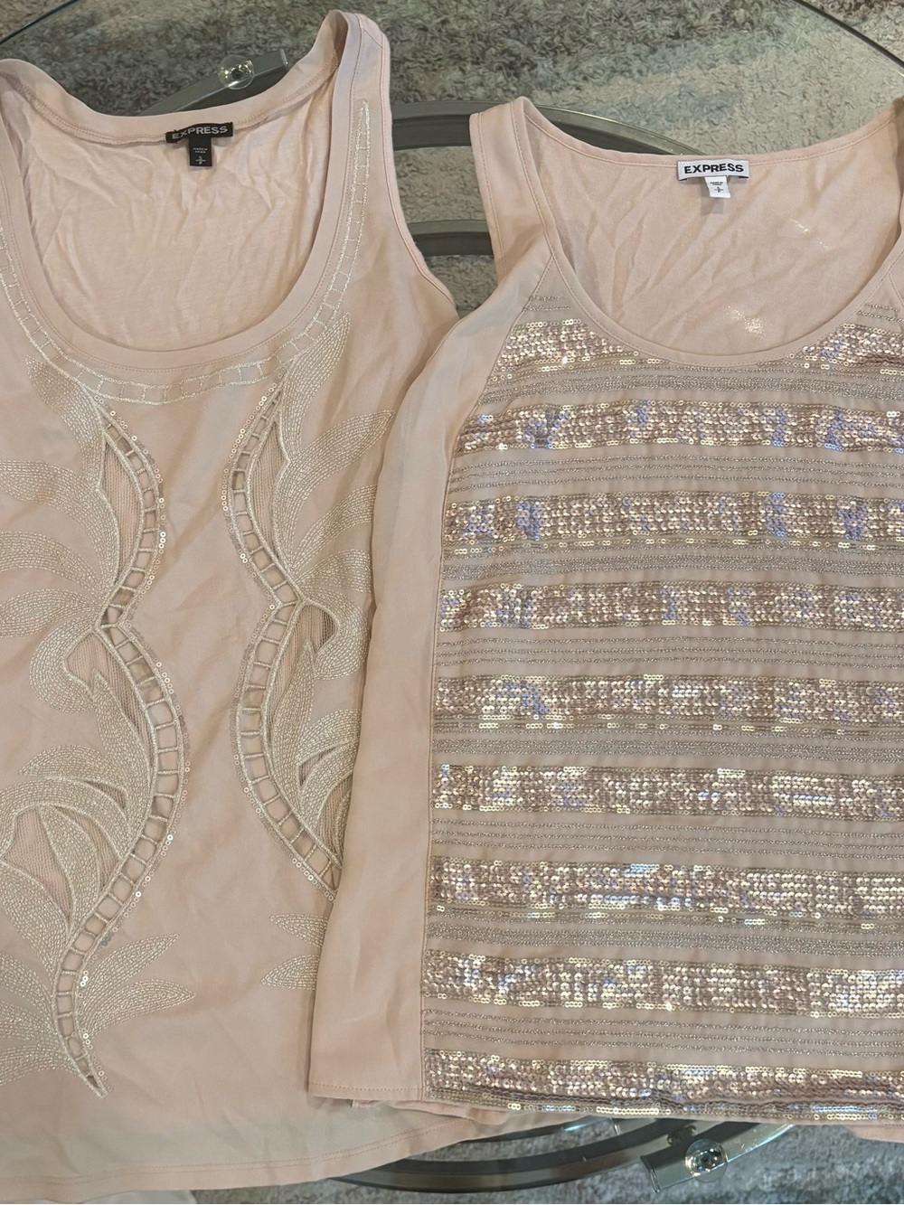 Express Pale Blush and champagne color Sequin & Beaded Tank Tops (Set of 2) S